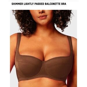 Shecurve Brown Shimmer Lightly Padded Balconette Bra 34F Underwire  NEW